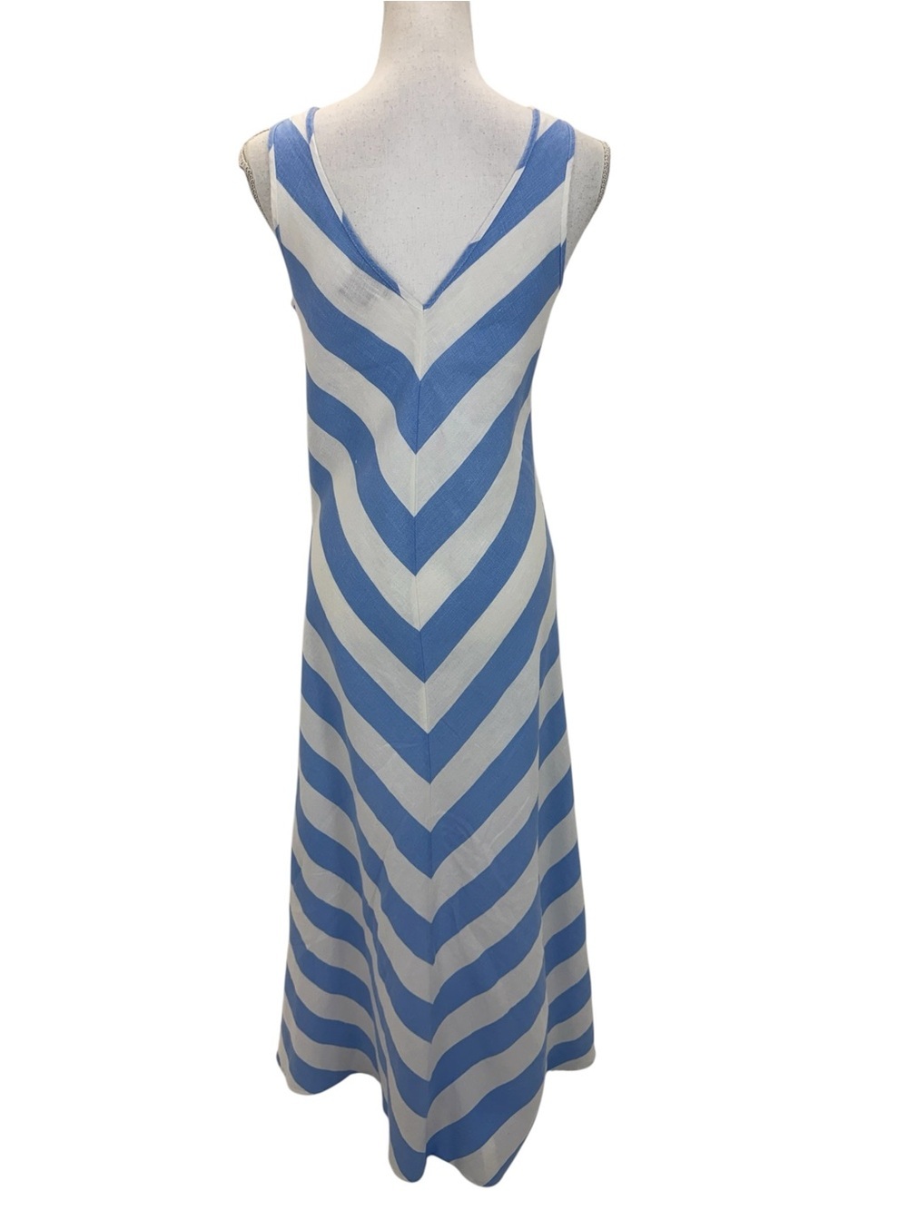 Neiman Marcus 100% Linen Striped Maxi Dress Small Blue/White - Picture 3 of 16